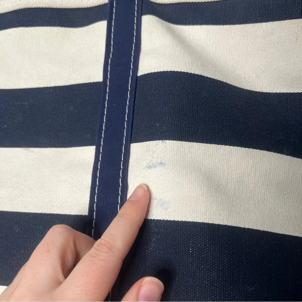 L.L. Bean Boat and Tote Striped Canvas Bag Navy & Cream Zip Top Large - Picture 11 of 14